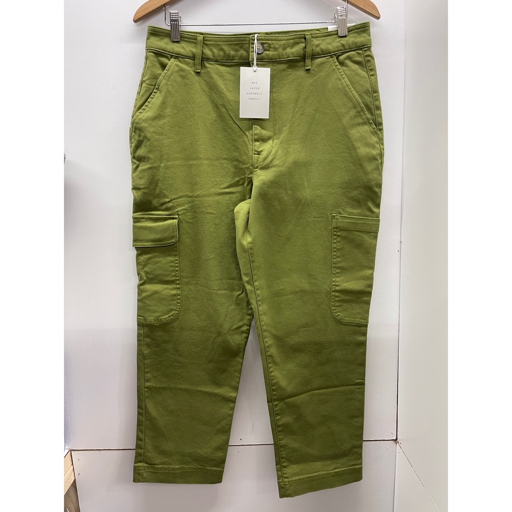 Free Assembly Womens Cargo Pants Size 12 Green Straight Leg Utility Twill NWT